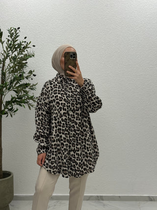 MUSSELIN-OBERTEIL LEOPARDEN MUSTER
