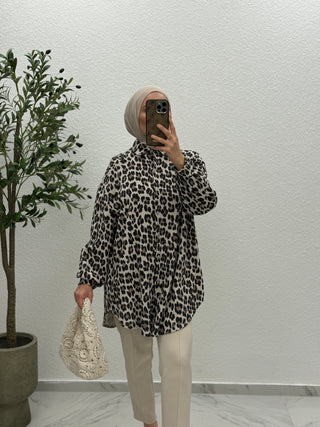 MUSSELIN-OBERTEIL LEOPARDEN MUSTER