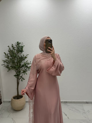 SATIN - ABAYA MIT SPITZENDETAILS